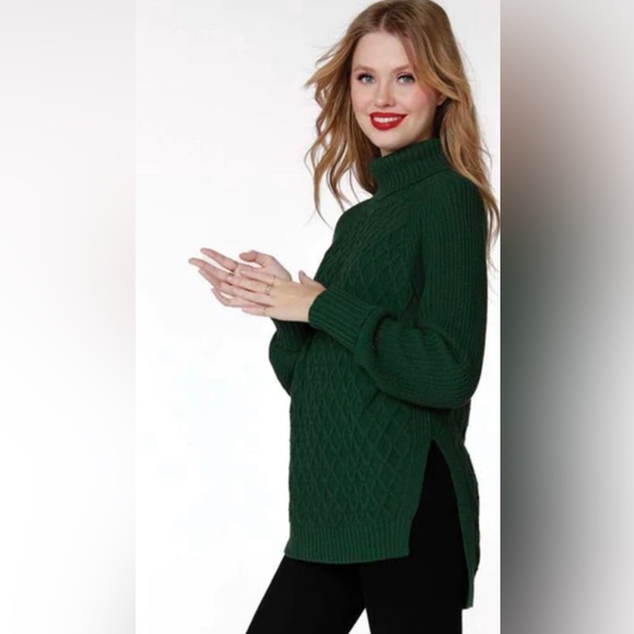 NWT Bobi Raglan Turtleneck Sweater Hunter Green - Picture 1 of 9